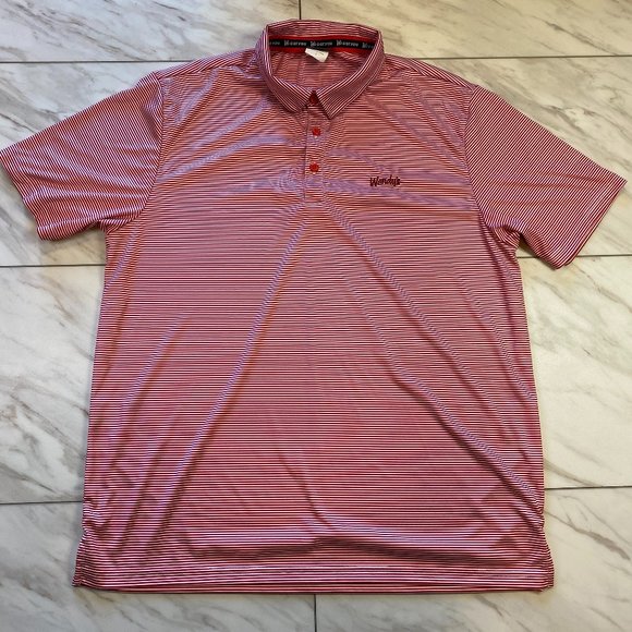 Wendy's Barco Red White Striped Employee Uniform Polo Performance Large L - Picture 2 of 6